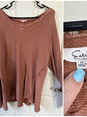 easel Rust Brown Raw-Edge Lightweight Pullover